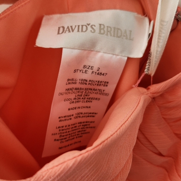 David's Bridal chiffon bridesmaid dress, coral color, size 2 - Picture 3 of 3